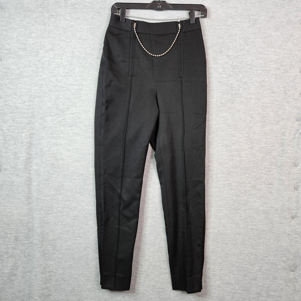 Alexander Wang Women Dress Pants 100% Wool Size 2 Black Chain Detail Slim Leg
